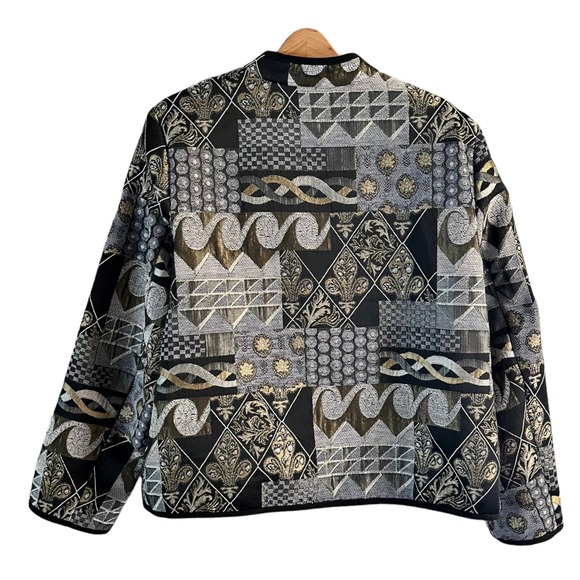 PRESWICK & MOORE Tapestry Jacket Black Gold Silver Full Zip Long Sleeves XL EUC - Picture 2 of 7